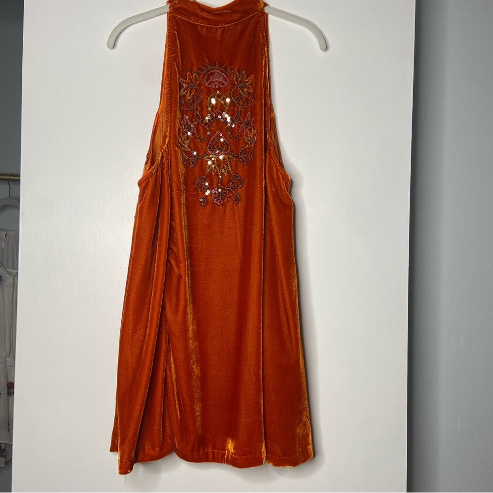 FREE PEOPLE Jills Sequin Swing Halter Dress Orange XSmall - Picture 3 of 9